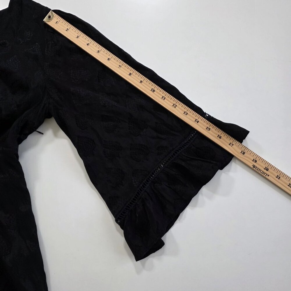 Maeve Christine Dress Women 8 Black Floral Satin Belted Eyelet Lined Whimsigoth - Picture 7 of 16